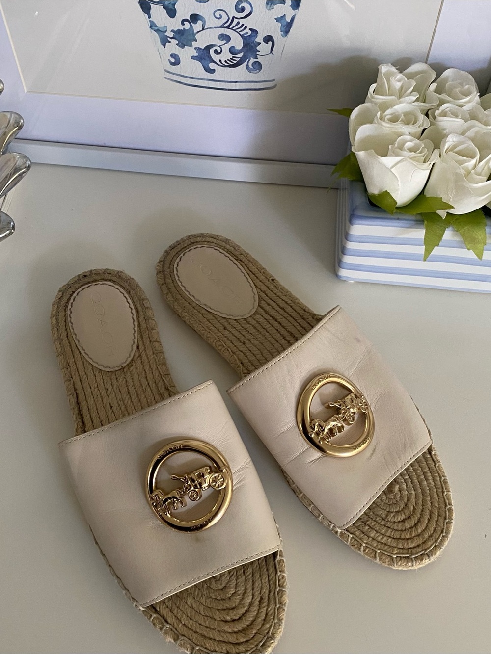 Women's Beige Leather Espadrille
